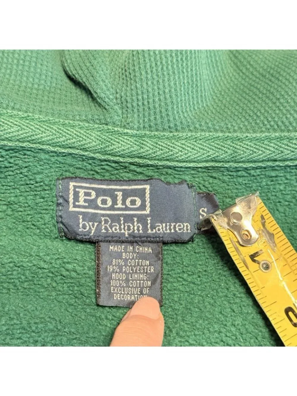 Vintage Polo Ralph Lauren Hoodie Sweatshirt Mens Small S Green Thermal Hood